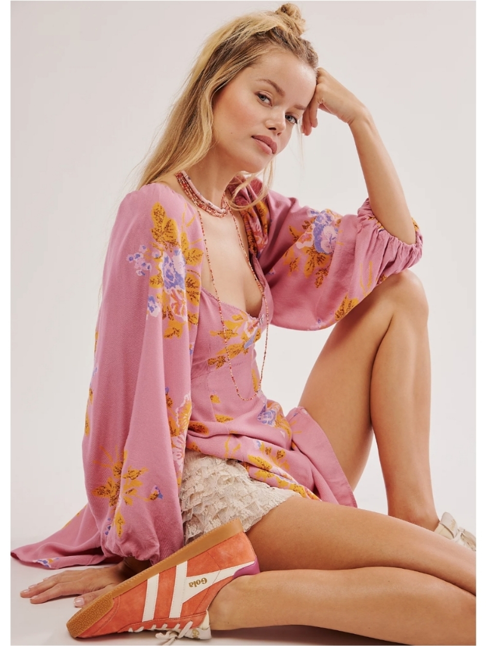 Free People Francesca Floral Mini Dress Dawn Rose Nwot